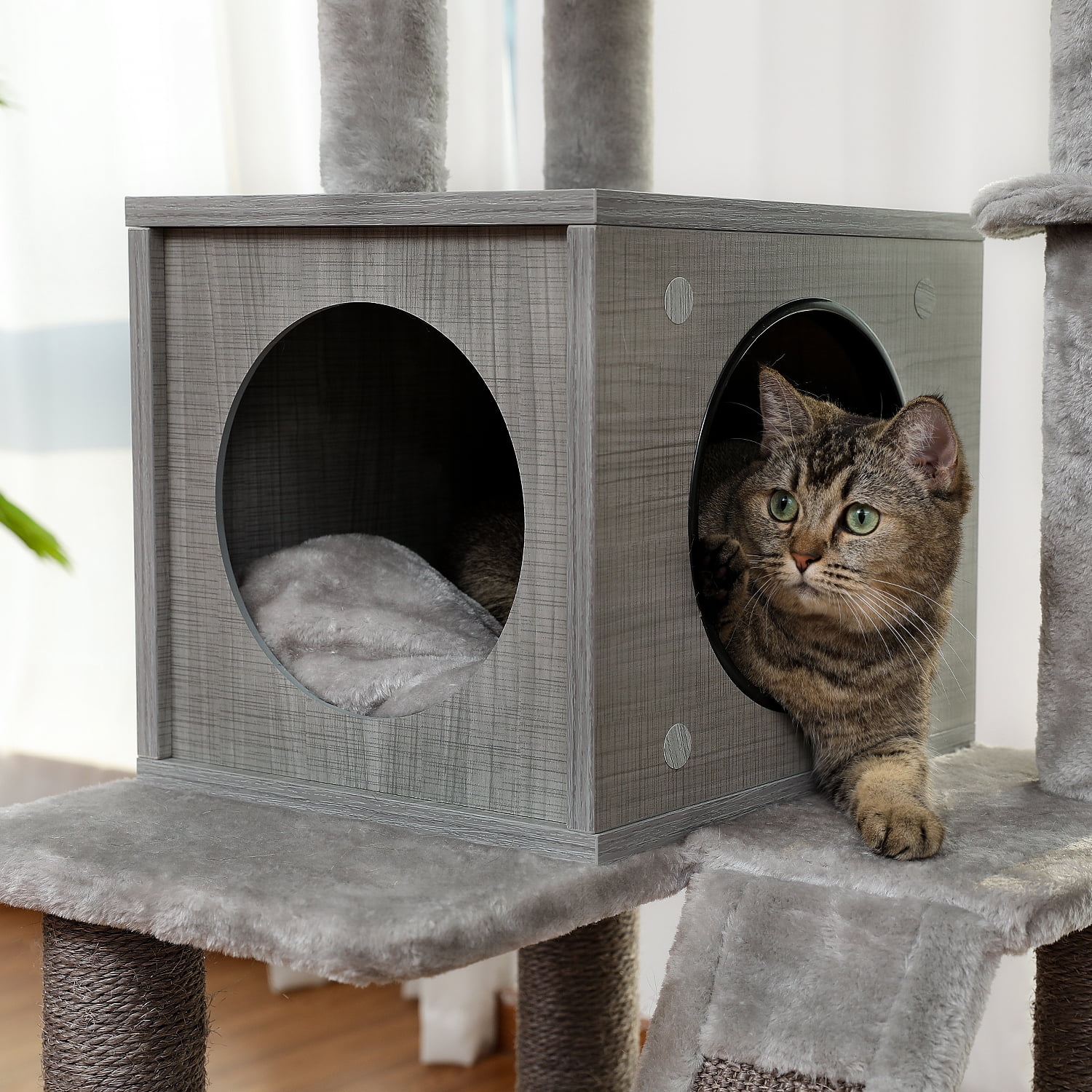 Pefilos 63" Cat Tree Tower for Indoor Cats, 4 Levels Platform Cat Condo for Large Cats with Fully Scratching Posts, Gray Pefilos 63" Cat Tree Tower for Indoor Cats, 4 Levels Platform Cat Condo for Large Cats with Fully Scratching Posts, Gray