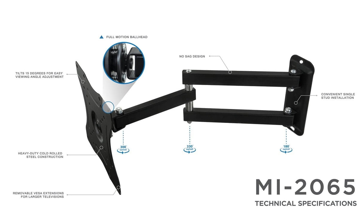Mount-It! Full Motion TV Wall Mount with Swivel and 20" Extension, Fits 23"-55 " Flat Screen TVs, Capacity  66 lbs.
