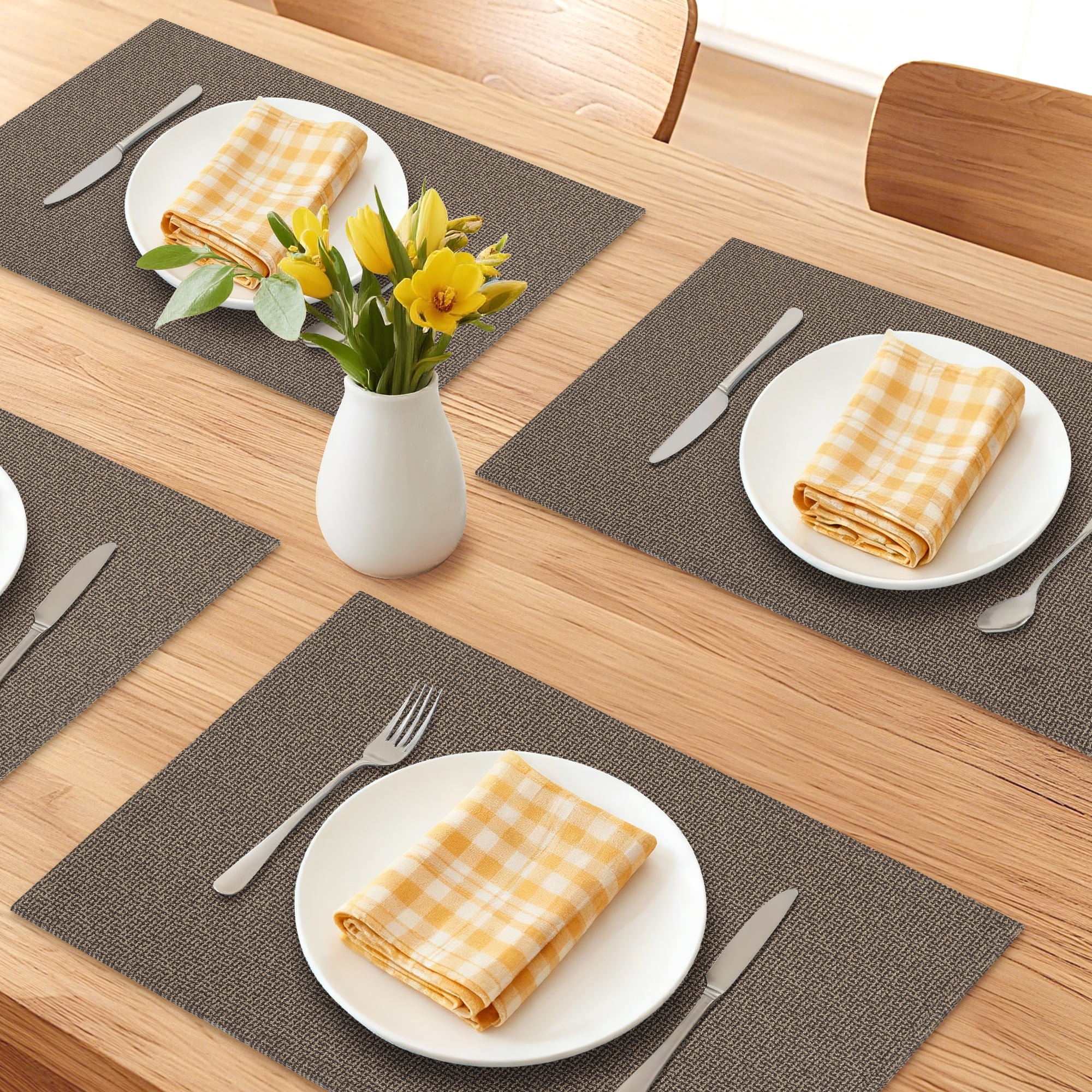 Unique Bargains Cotton and Linen 4Pcs Rustic Table Mats Dark Brown 18.1x11.8inch