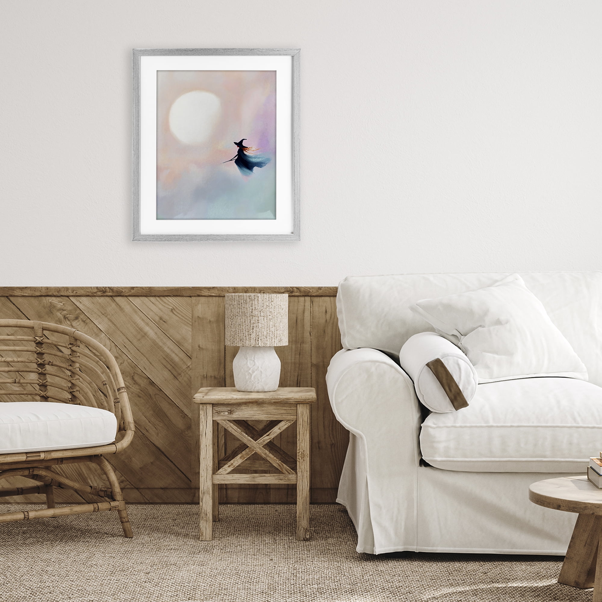 Stupell Industries Witch Flying at Sunset Gray Framed Print Under Glass, design by The Prints Vibe