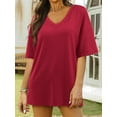 thumbnail image 3 of Fancyglim Women Oversized Tunic Plus Short Sleeve V Neck Casual T-Shirts Burgundy 4XL, 3 of 7