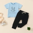thumbnail image 2 of MIASHUI Baby Boy Easter Outfit Clothes Easter Short Sleeve Rabbit Letter Prints Tops Pants,Light Blue,12-18 Months, 2 of 6
