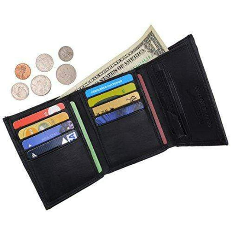 Lambskin Leather Men's Trifold Outside ID Credit Card Holder W