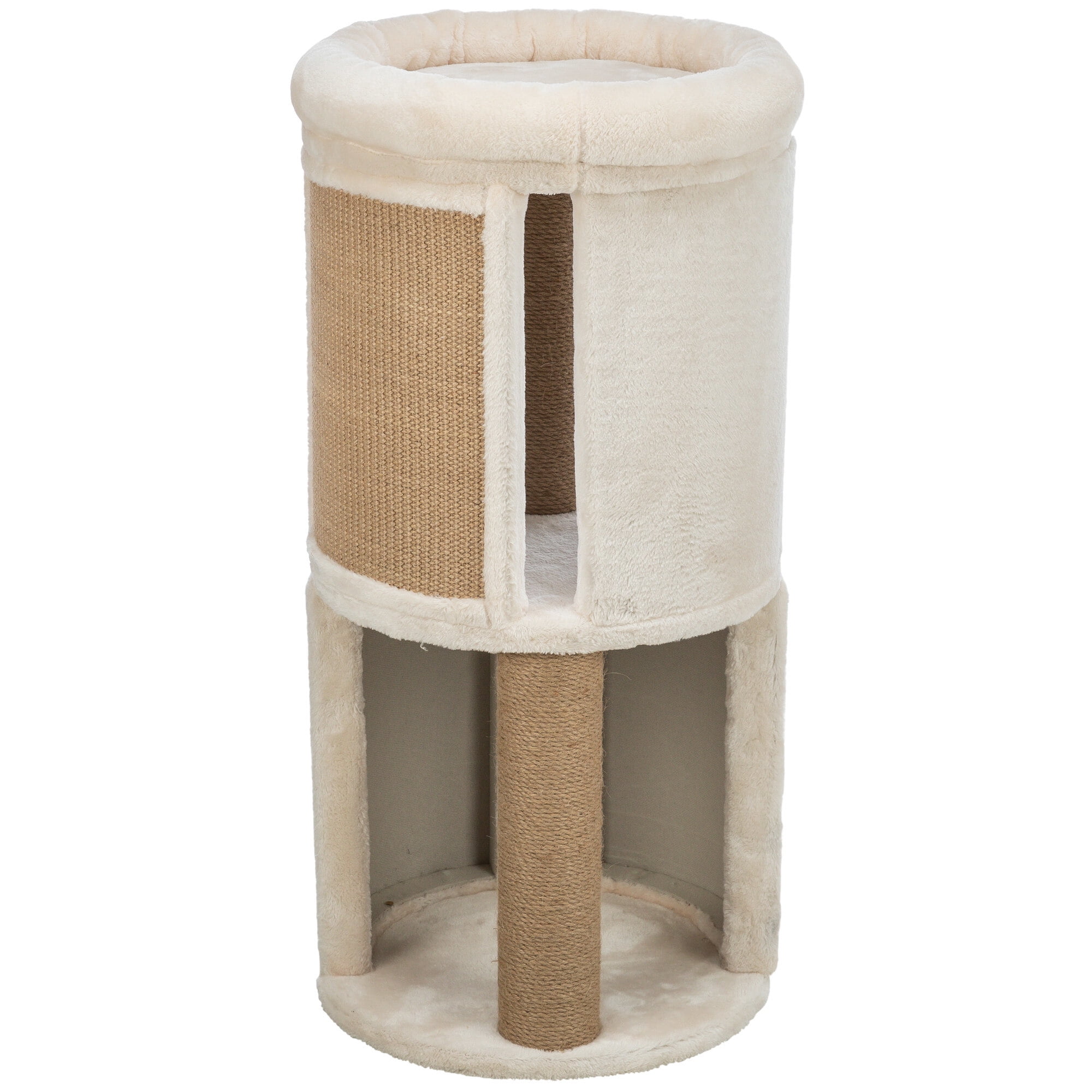 TRIXIE Giorgia Plush & Sisal 32" Cat Condo Tower, Scratching Posts  with Padded Bed, Beige