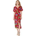 thumbnail image 3 of HAPPY BAY Women's Beachwear Swimsuit Coverups Summer Cover ups for Swimwear Women Button up Beach Dress Night T Shirt L-XL Maroon, Floral Hibiscus, 3 of 5