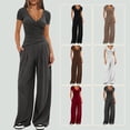 thumbnail image 2 of Spring and Autumn Wide-Leg Pants Set for Women, Short-Sleeved Sportswear Two-Piece Set for Various Occasions, Casual Commuting, 2 of 10