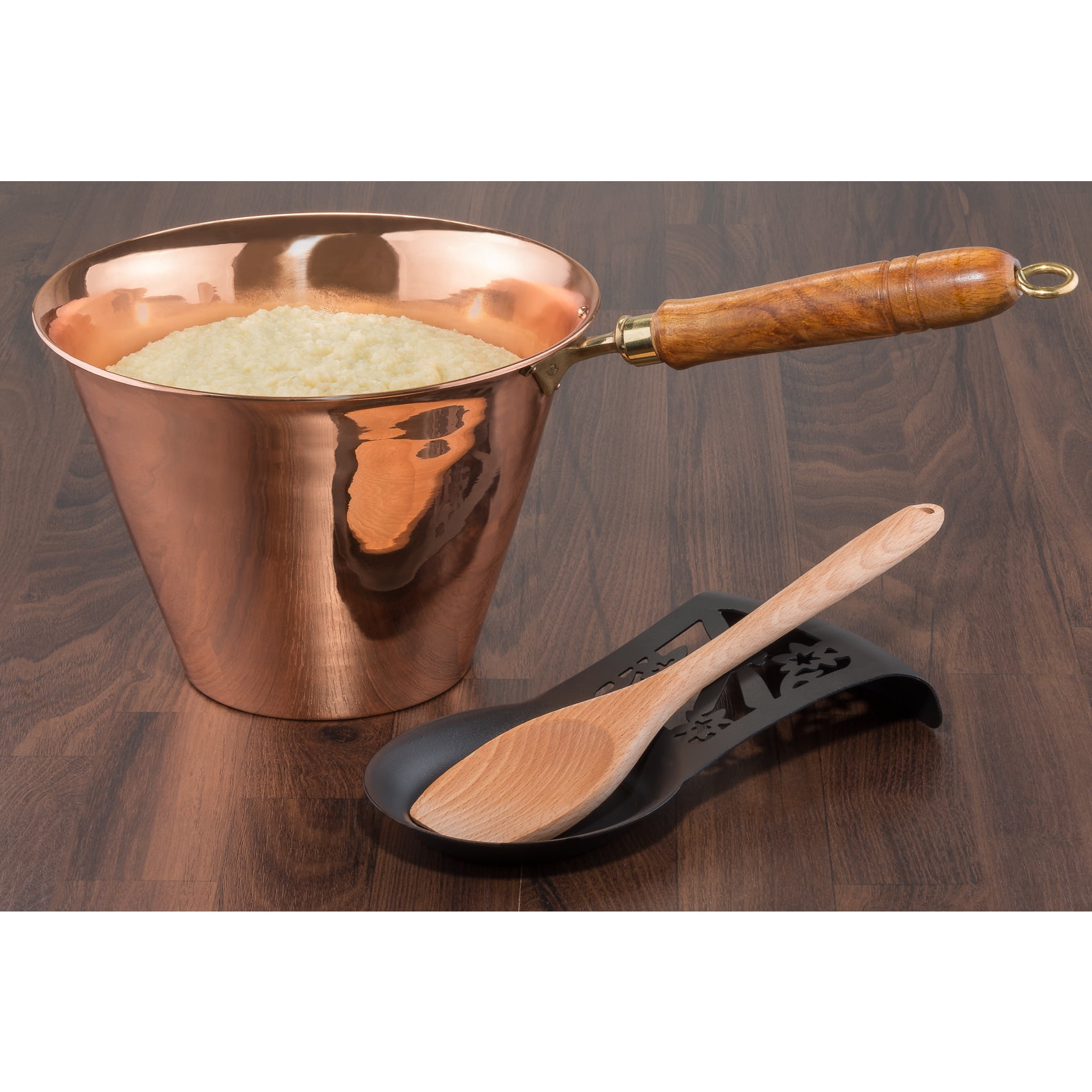 CREARTISTIC Made In Italy Polenta Copper Pot – 9.8 inch- 3.6 Qt –  Traditional Pot - Handmade – Wrought iron arched handle – Rouded Bottom–  Italian