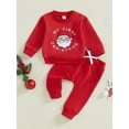 thumbnail image 3 of Toddler Baby Girl Boy Christmas Outfits 0 6 12 18 24 Months 2T 3T Santa Claus Letter Embroidery Long Sleeve Sweatshirt with Solid Pants Clothing Set, 3 of 9