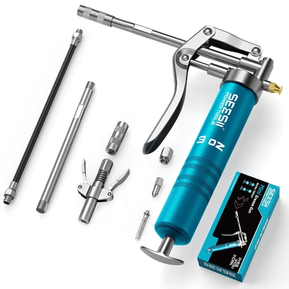 SEESII Mini Grease Gun 3 oz, 4000 PSI Portable Small Grease Gun Kit with Air Bleed Knob 4 Precision Nozzles Works with Cartridge & Bulk Grease