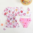 thumbnail image 2 of Huowey Baby Toddler Swimwear 3 Piece Cute Cartoon Print Drawstring Bikini Set Round Neck Fashionable High Waist Brief Separates Short Sleeve Cover Up Cardigan Beachwear Summer Swimsuit,Pink,5-6 Years, 2 of 7