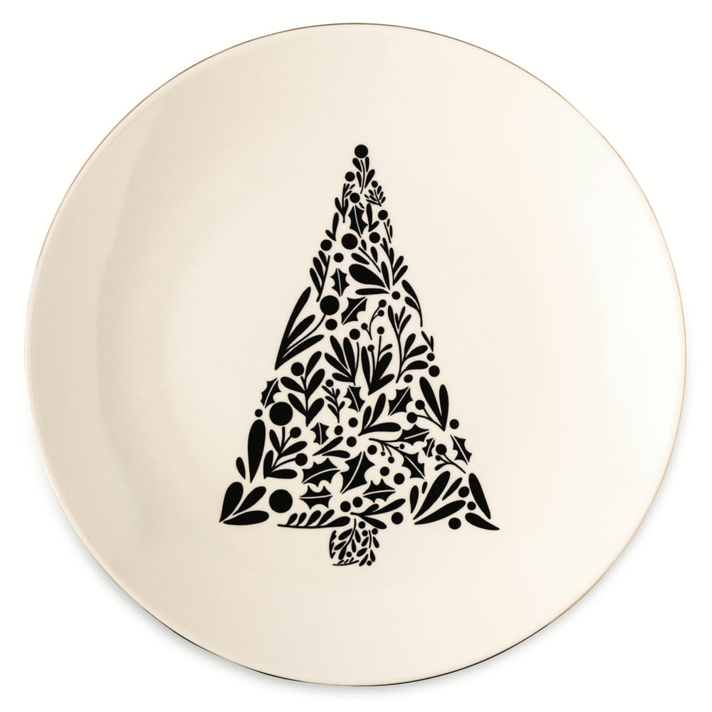 Thyme & Table Holiday Tree 12-Piece Ceramic Dinnerware Set - Cream
