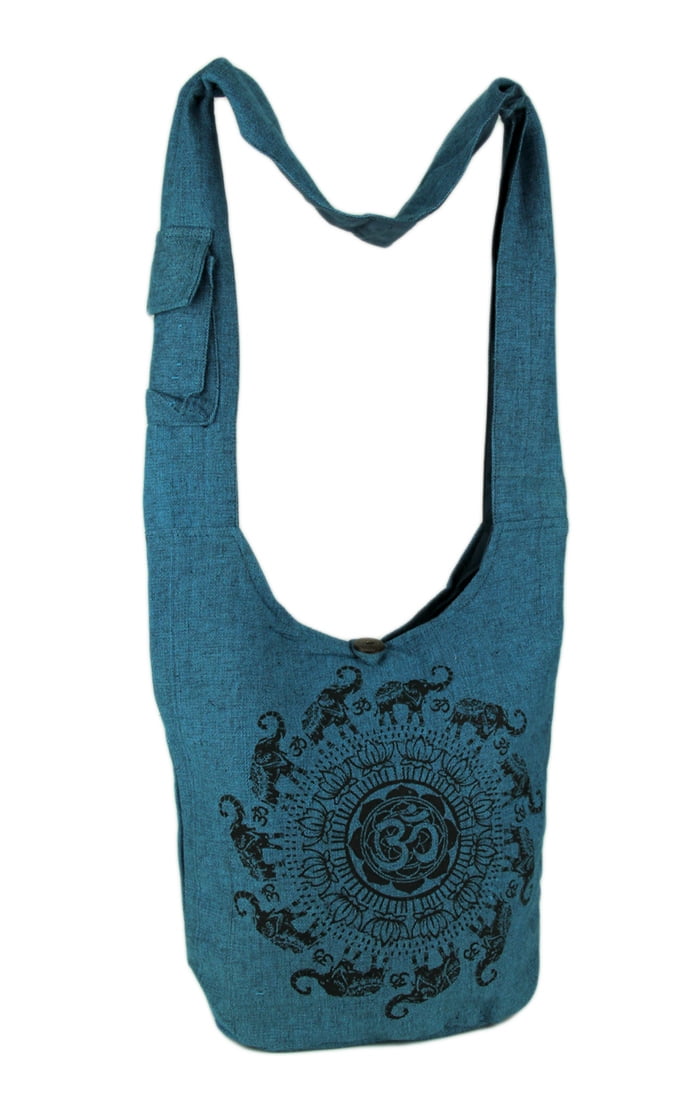 Blue Cotton Om and Elephant Zen Medallion Crossbody Bag