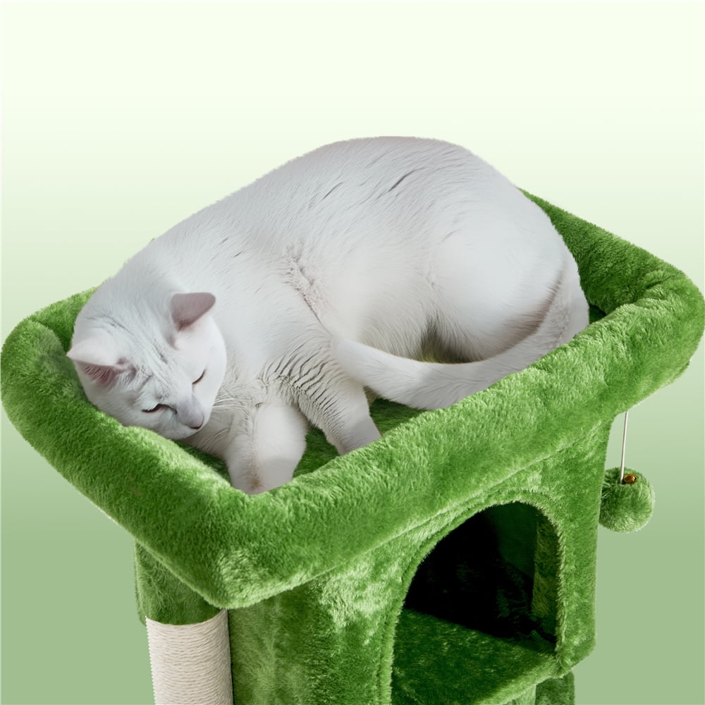 Alden Design 23in 2-Level Cat Tree Condo with Scratch Posts, Green