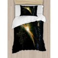 thumbnail image 3 of Galaxy Duvet Cover Set, Sunrise View of the Planet Earth from Space with Stars in Milky Way Outer Space Art Print, Decorative 3 Piece Bedding Set with 2 Pillow Shams, King Size, Black, by Ambesonne, 3 of 3