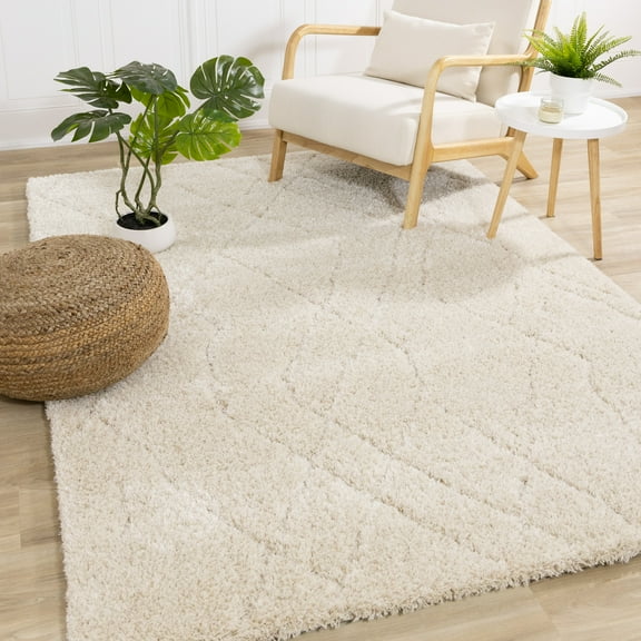 Rug Branch Modern Geometric, Tonal/Solid, Trellis Cream Indoor Area Rug - 5' x 8'