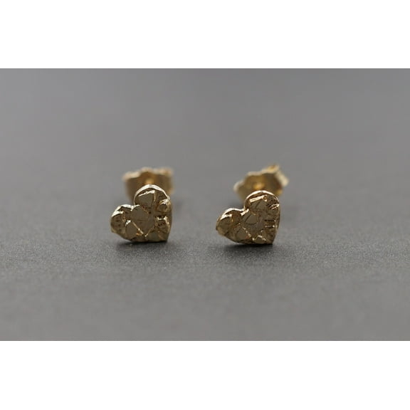 Bluebell Jewels 14k Yellow Gold Finish Nugget Heart Stud Earrings Modern Textured Heart Design
