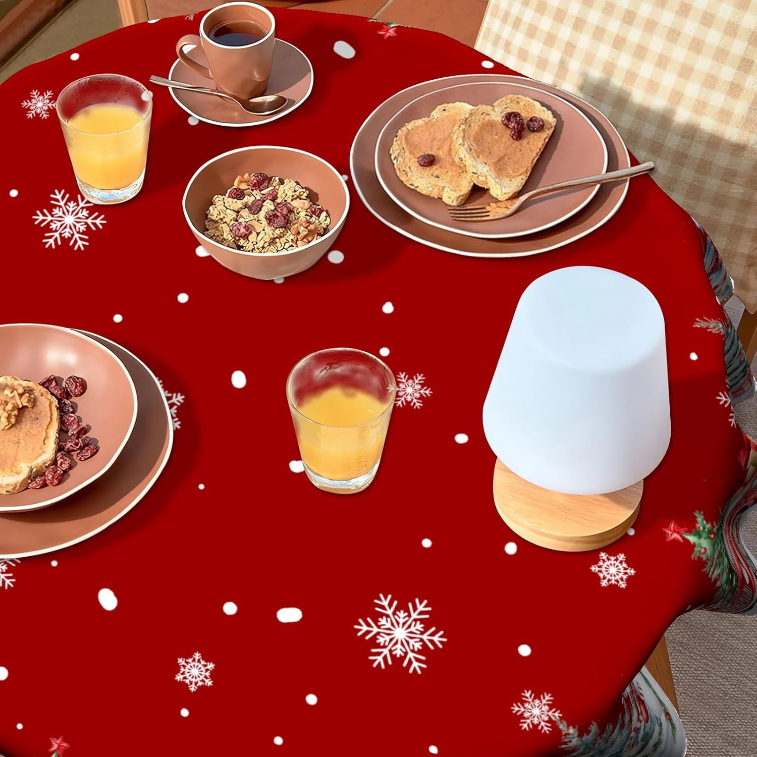 Christmas Round Tablecloth 60 inch Christmas Nativity Table Cloth Xmas Tree Table Cloths Decorations for Home Kitchen Dining Red Buffalo Plaid