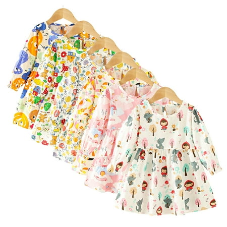 

Esaierr Kids Baby Long-Sleeve Dresses for Girls Little Girls Spring Fall Pullover Dress Casual Cute Princess Dress A-Line Dress Soft Breathable Cotton Cartoon Print Dress Size 1-8T