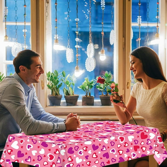 Apmemiss Clearance Valentine's Day Table Cloth 54 x 108 Inch Plastic Valentines Rectangle Tablecloth Love Heart Table Cover for Party Holiday Wedding Anniversary Kitchen Decorations