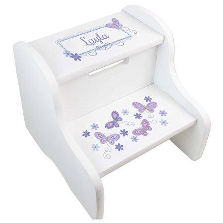 Lavender Butterflies White Two Step Stool