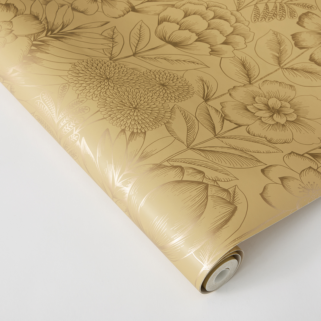 Tempaper Homestead Floral Metallic Gold Peel and Stick Wallpaper, 20.5" x 16.5'