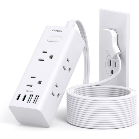 10Ft Extension Cord with Multiple Outlets,Flat Plug Power Strip Surge Protector 10 Ft Long Cord,6 Outlet 4 USB Ports (2USB C),Multi Wall for Travel,College,Dorm Essentials