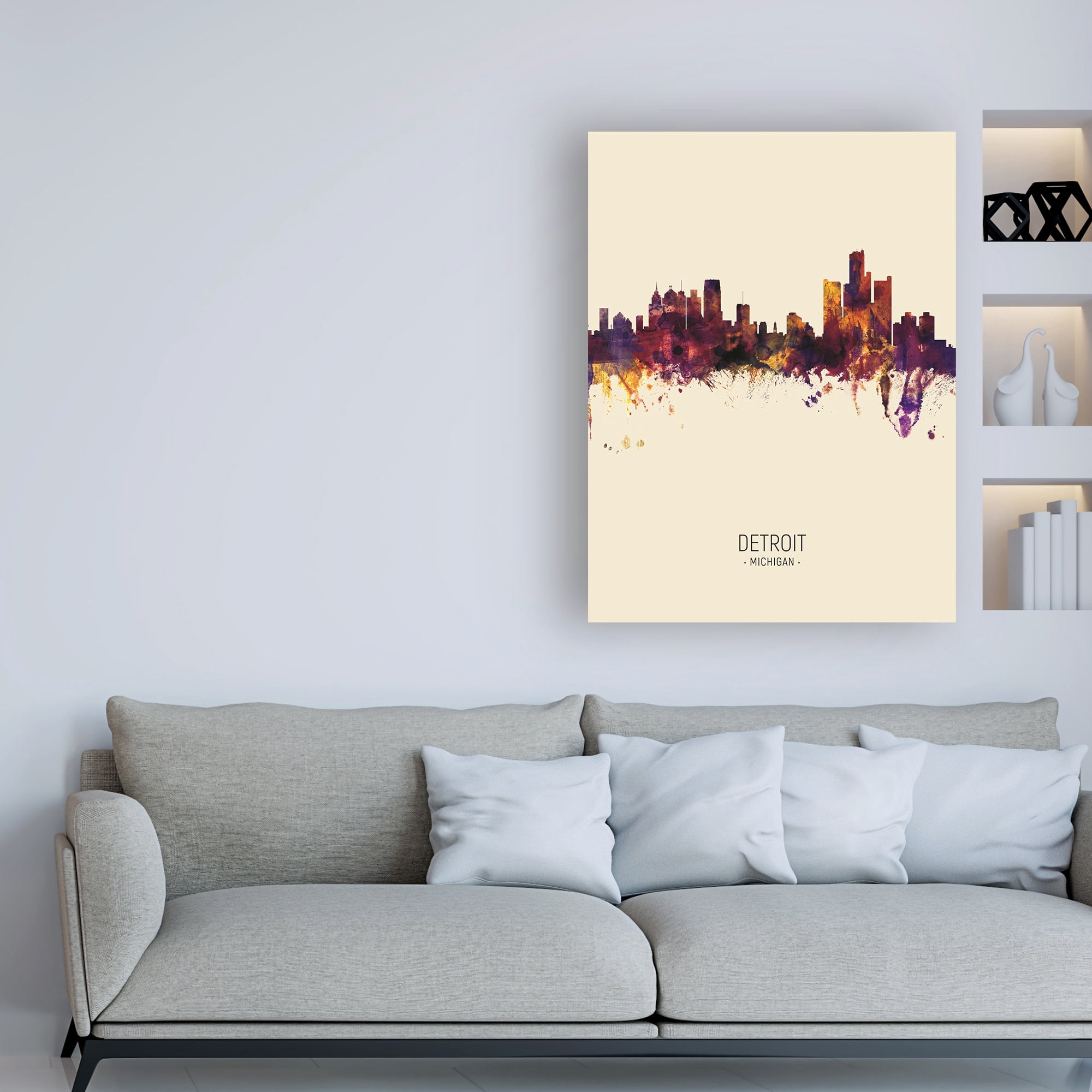 Trademark Fine Art 'Detroit Michigan Skyline Portrait III' Canvas Art by Michael Tompsett