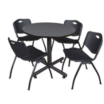 Regency 42-inch Round Laminate Gray Table With 4 M Stacker Chairs Black (TKB42RNDGY47BK)