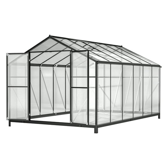 8' x 12' Greenhouse for Outdoors, Polycarbonate Greenhouse with Rain Gutter and Roof Vent, Aluminum Walk-in Green Houses for Outside for Patio Backyard Garden