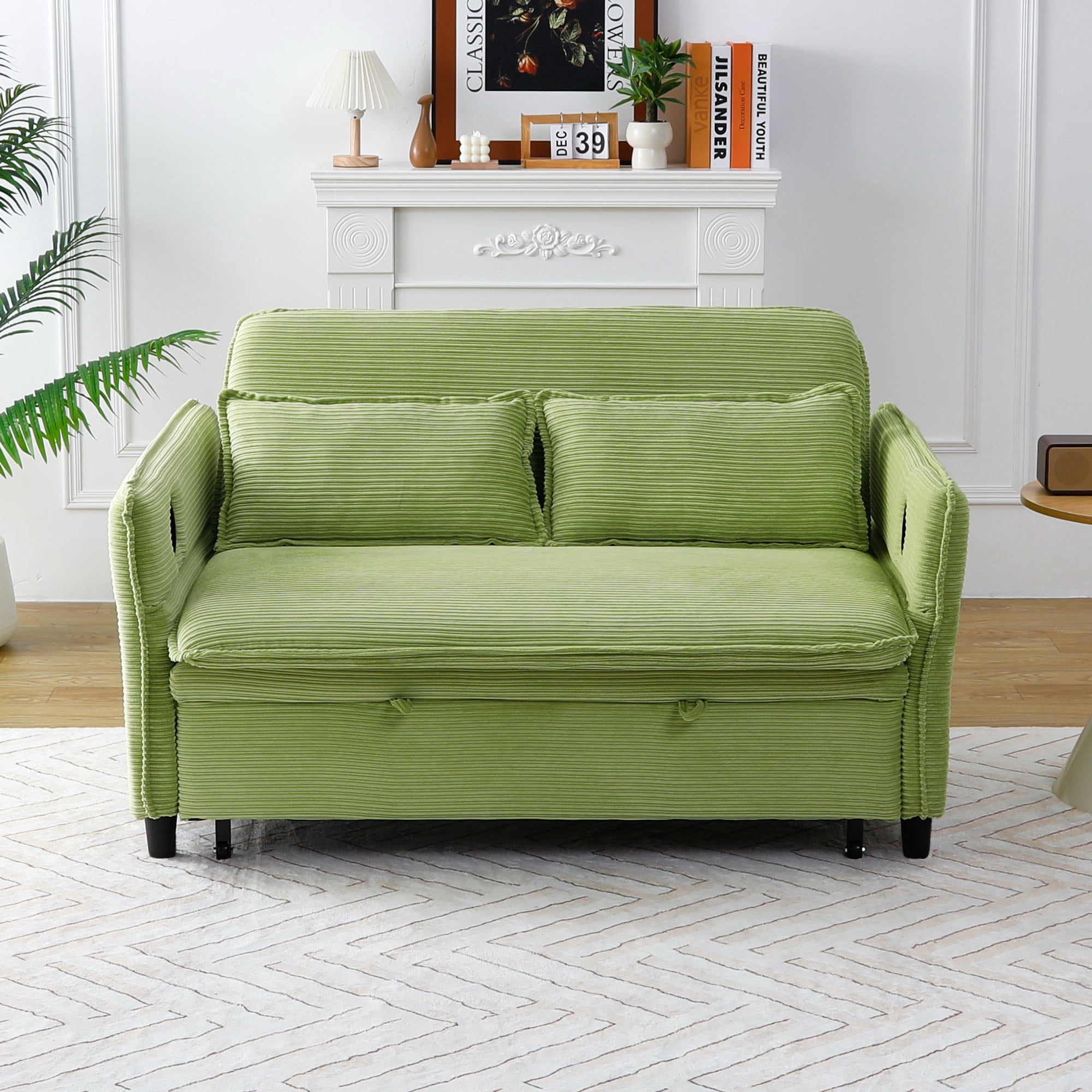 Euroco 65.74'' Letter-Striped Convertible Sofa Bed with Adjustable Armrests and Backrest – Pull-Out Sleeper Couch for Living Room or Apartment