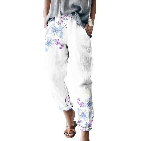 Fesfesfes Fashion Women Pant Casual Elastic Waist Print Loose Trousers Pants