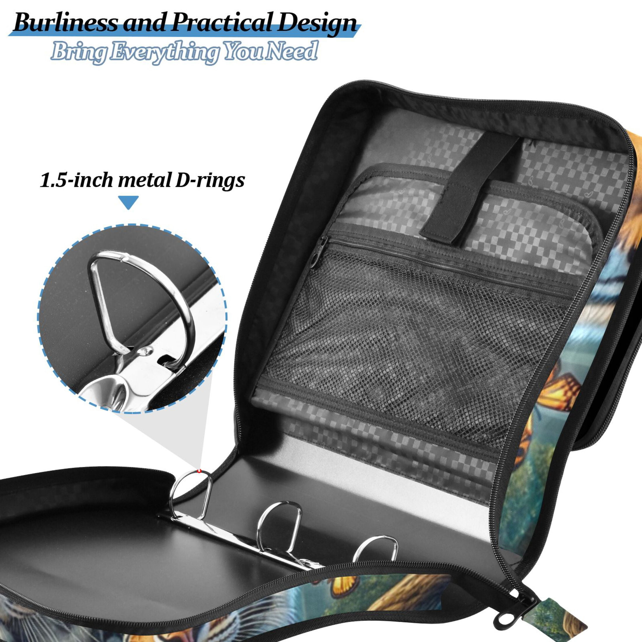 3 Ring Zipper Binder with Shoulder Strap Waterproof Trapper Keeper 2 Inch D-Ring 500 Sheets Capacity Family Tigers and Leopards