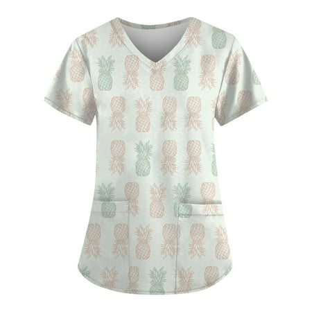 

XHJUN Scrubs for Women Breathable Short Sleeve V-Neck Shirts Workwear Tops with Two Pockets Mint Green XL
