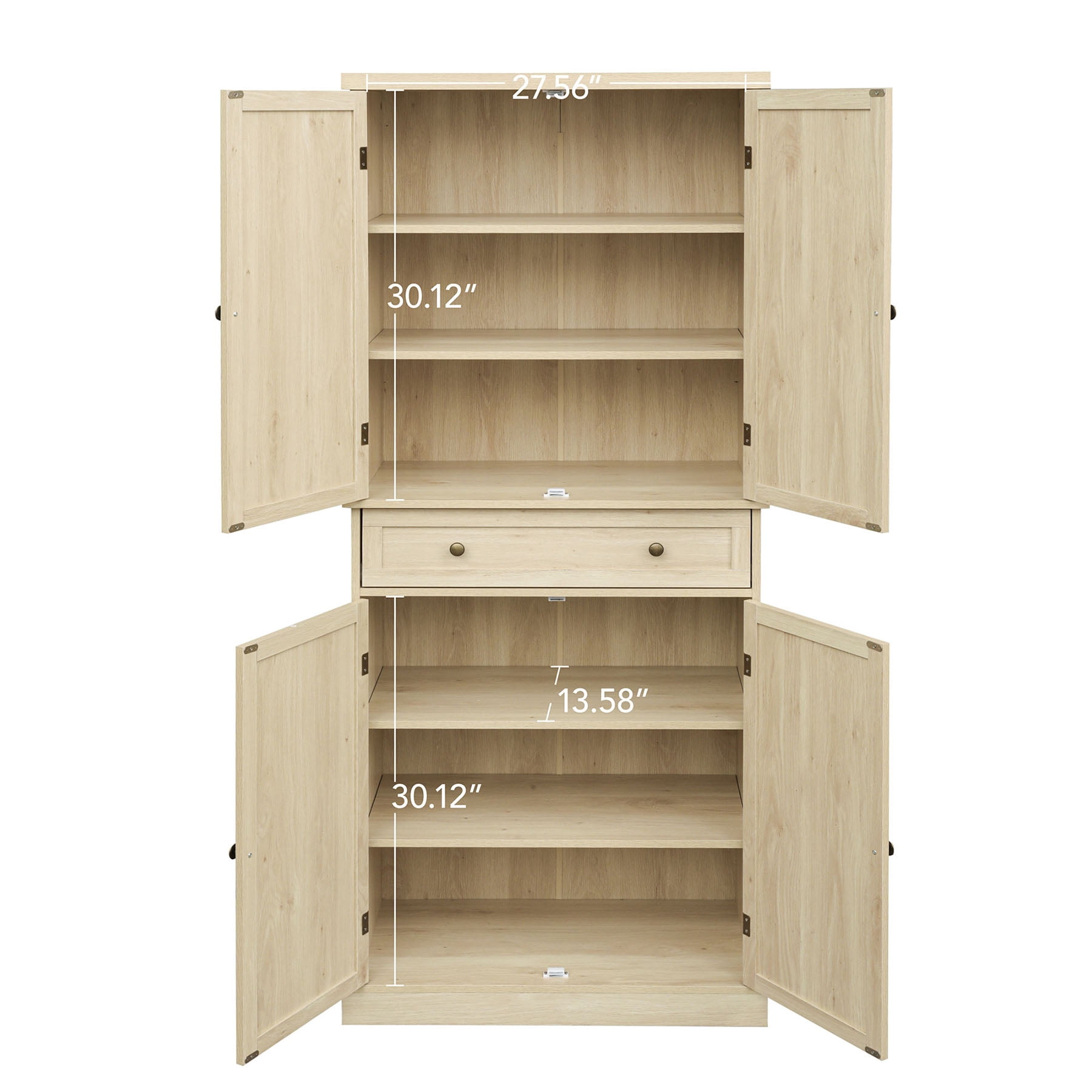 S-HOME 4 Door Storage Cabinet Featuring 1 Drawer and Adjustable Shelves in Engineered Rattan for Home Organization, Natural