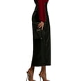 thumbnail image 3 of Women High Waisted Leather Front Thigh Slit Wrap Midi Skirt Long Pencil Bodycon Black S, 3 of 8