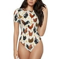 thumbnail image 2 of Uemuo Roosters and Chickens Pattern Women's One Piece Short Sleeve Swimsuit Rash Guard Surfing Modest Quick-drying Swimsuit Beach Essentials-, 2 of 9