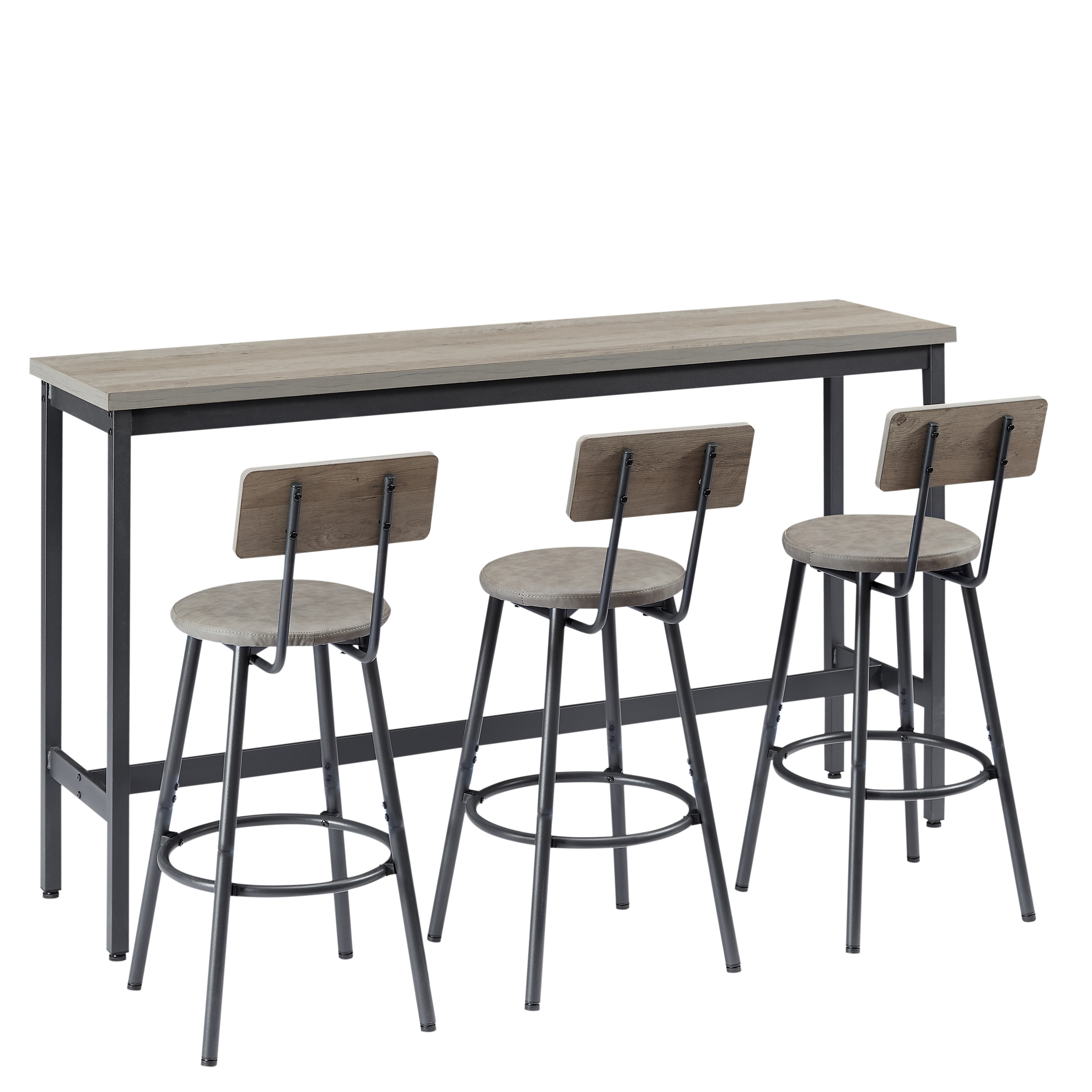 Aukfa Dining Table Set for 3, Wood Bar and Chairs for Kitchen Dining Room, Gray