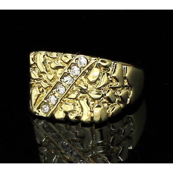 Sparkle Jewels Nugget CZ Pinky Ring 14k Yellow Gold Plated Hip Hop Fashion Jewelry