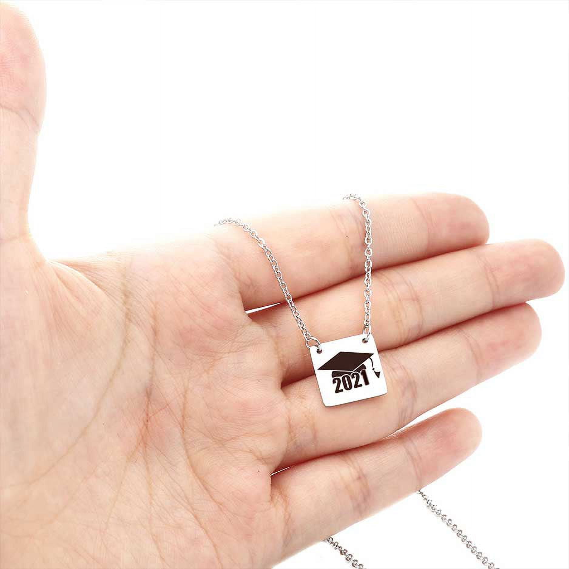 Anavia College Graduation Gift for Her - High School 2021 Graduation Gifts for Daughter - Stainless Steel Engraved Bachelor Cap Necklace