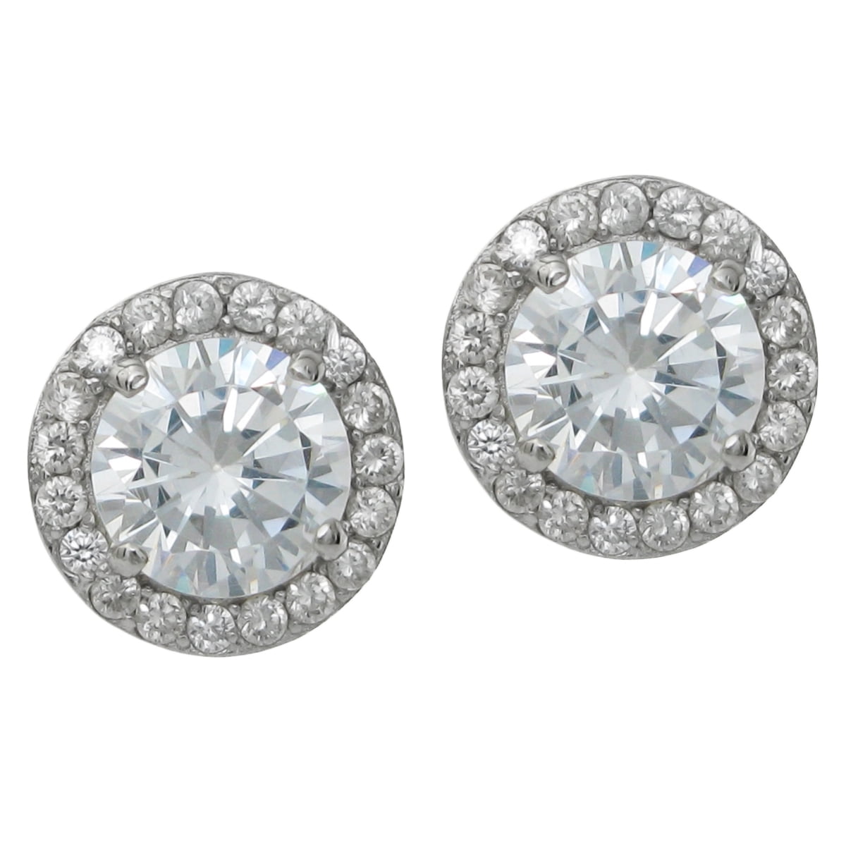 Sterling Silver Round Daisy Flower Clear Cubic Zirconia Stud Post Earrings