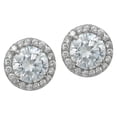 thumbnail image 3 of Sterling Silver Round Daisy Flower Clear Cubic Zirconia Stud Post Earrings, 3 of 3