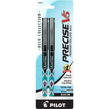Pilot Precise V5 Deco Collection Premium Rolling Ball Stick Pens, Extra Fine Point (0.5 mm), Black Ink, 2 Count 55616003