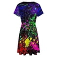 thumbnail image 5 of Wet Paint Retro Color Splash Dress Fashion Beach Short Sleeve Dresses Female Party Printed Sundress, 5 of 7