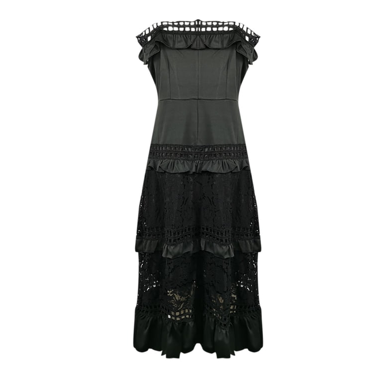 Spring Dress Party Women Lace Summer Maxi Dress Strapless Cascading Ruffle  Dress Hollow Out Female Party Dresses Night Club Daily Lace Pattern Cutout  Long Prom Dress - Walmart.com