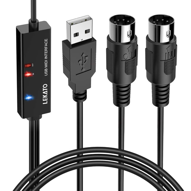 Cable MIDI a USB LEKATO MTU-10 de 2 m para teclado Windows/Mac