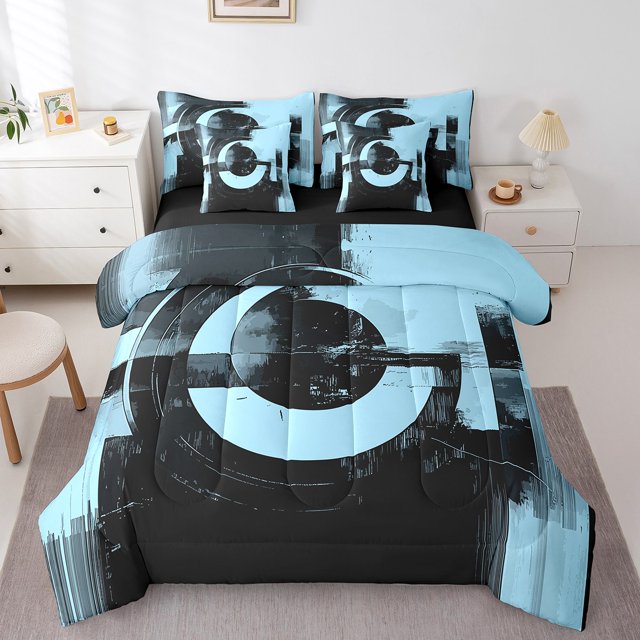 Erosebridal Minimalst Bedding Sets Full Size, Futuristic Geometric Comforter Sets with Sheets, Mid Century Decor, Reversible 7pcs
