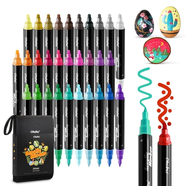 Marcadores de Pintura Acrílica Ohuhu 30 Colores Punta Doble Impermeables