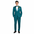 thumbnail image 2 of Men’s Slim‑Fit Stretch Tuxedo Set with Bow Tie, Built‑In Pocket Square & Socks-Teal 36R, 2 of 6