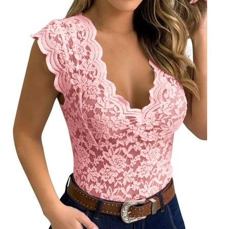UFOUND Women Ladies Fashion Sexy Lace V-Neck T Shirt Tops Lingerie Chemise Nightwear Breathable Intimate