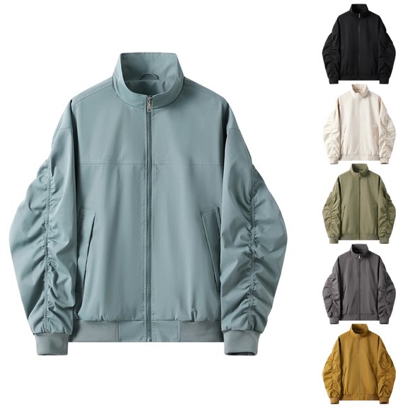 Men's Lightweight Jackets Stand Collar Loose Outdoor Jacket Solid Color Casual Outerwear Winter Fall Business Windbreaker with Pockets